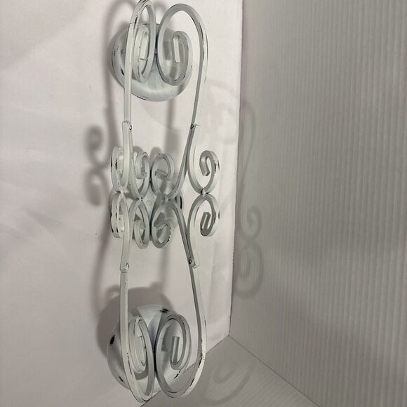 3 Pillar Candle Holder White Distressed Wrought Iron, Shabby Chic French Country - Picture 6 of 9